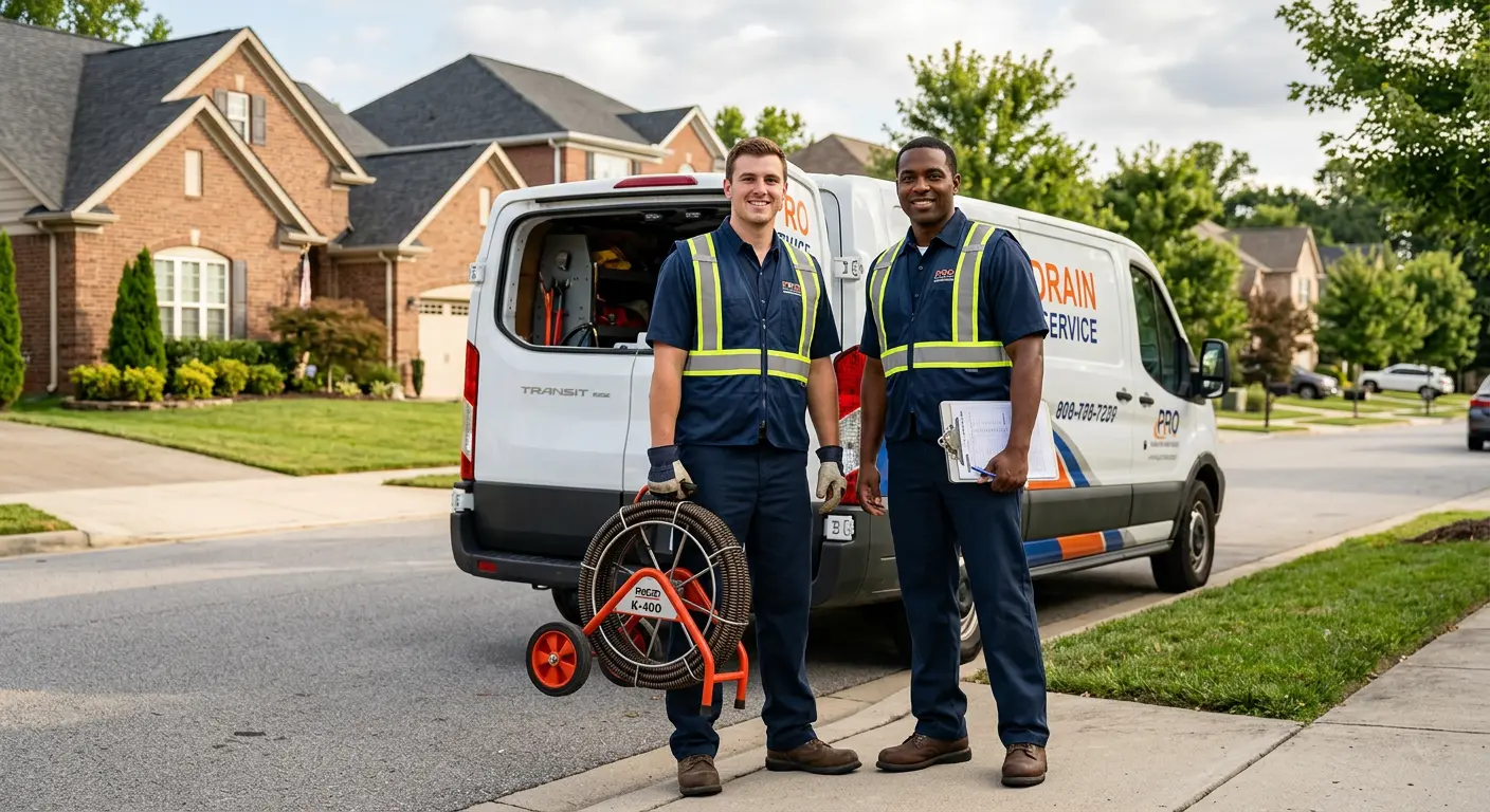 Sewer and drain service team with equipment ready for work in Madison Heights