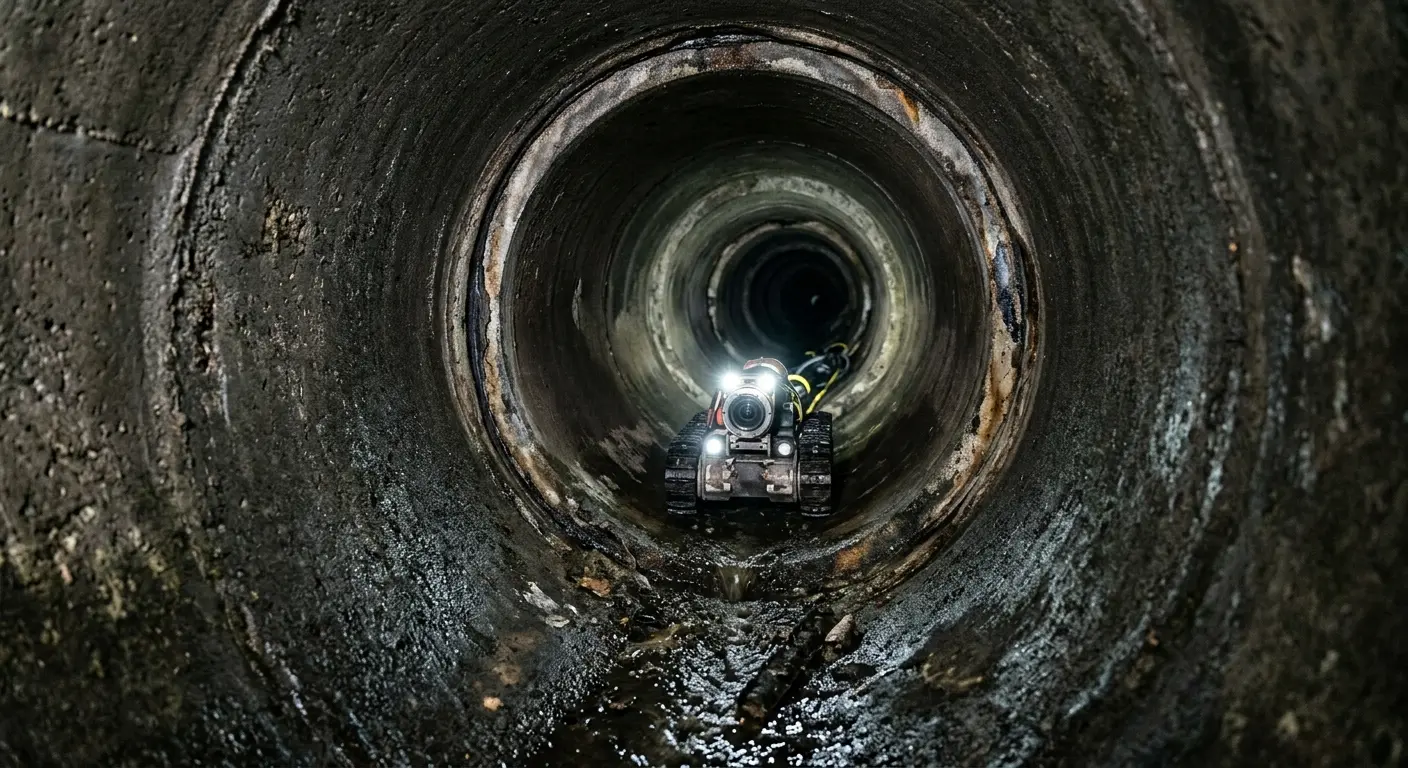 Robotic sewer camera inspecting pipe interior for Sewer Line Cleaning in Madison Heights